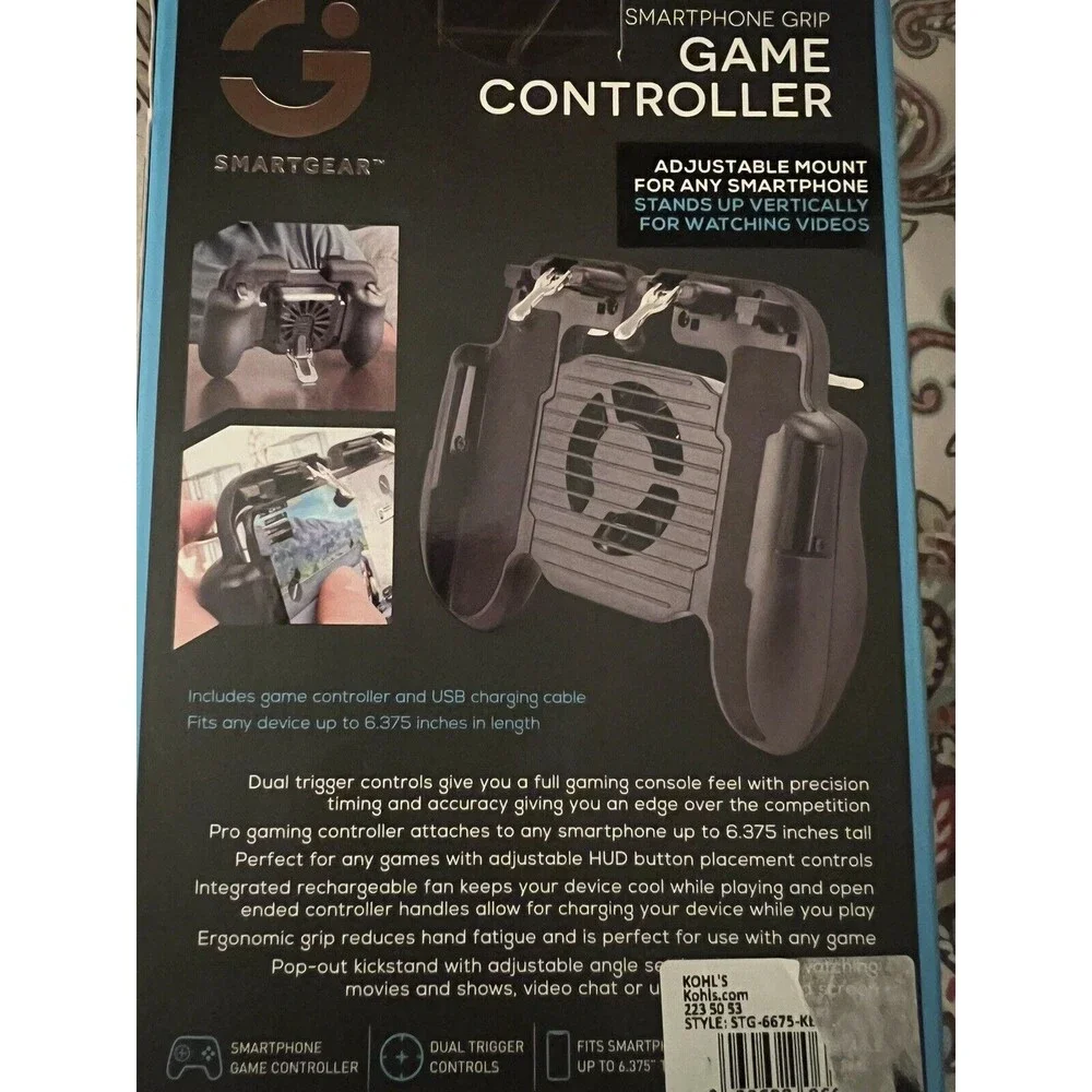 Smart Gear Smart Phone Grip Game Controller New In Box Adjustable Mount Fan Cool